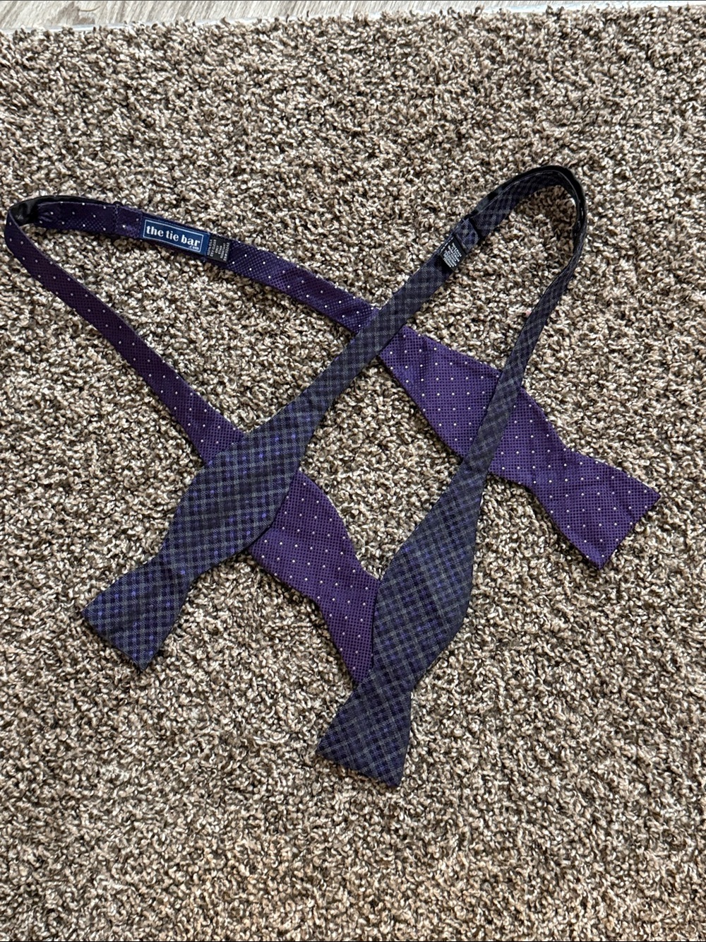The Tie Bar Reversible Purple & Navy Plaid Self-Tie Bow Tie (2 bow ties)